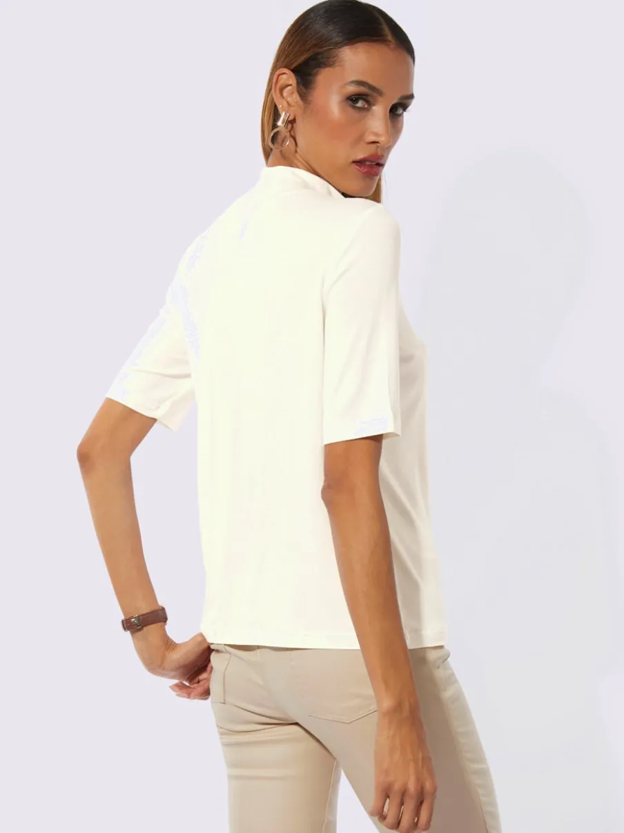 T-shirt à col montant froncé en viscose écologique