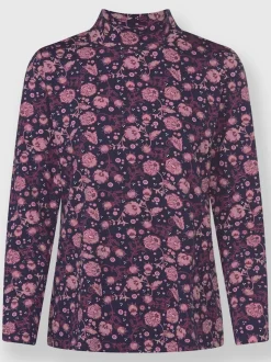 T-shirt à col montant imprimé avec manches longues