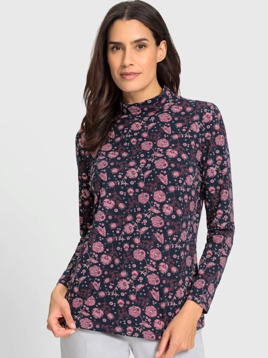 T-shirt à col montant imprimé avec manches longues