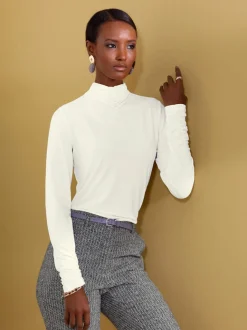 T-shirt col montant manches longues en viscose douce