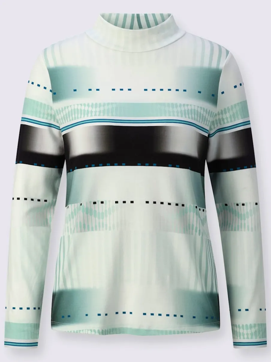 T-shirt col montant manches longues imprimé graphique extensible