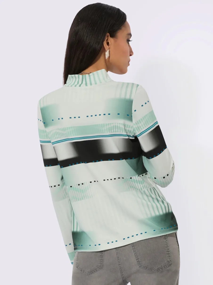 T-shirt col montant manches longues imprimé graphique extensible