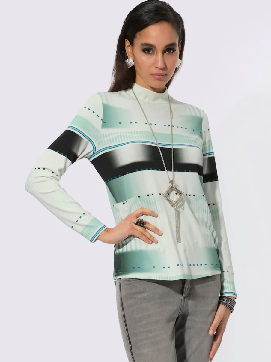 T-shirt col montant manches longues imprimé graphique extensible