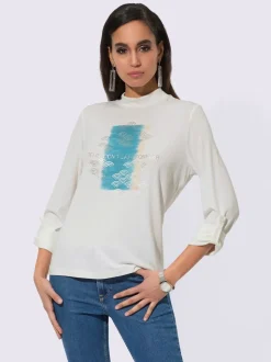 T-shirt col montant manches longues imprimé brillant doux