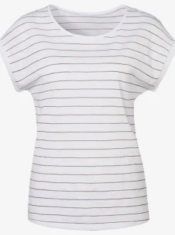 T-shirt à col rond avec bandes en lurex et ourlet arrondi