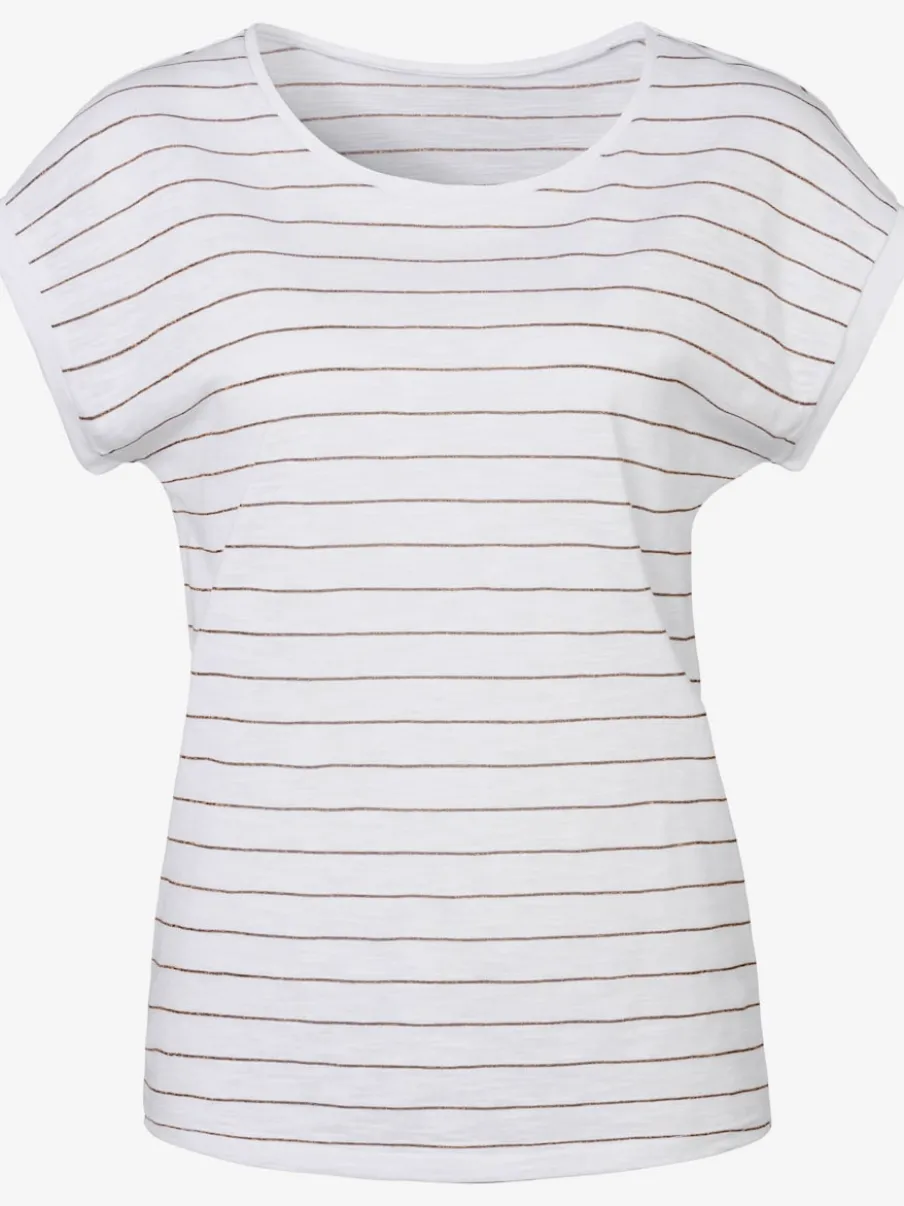 T-shirt à col rond avec bandes en lurex et ourlet arrondi