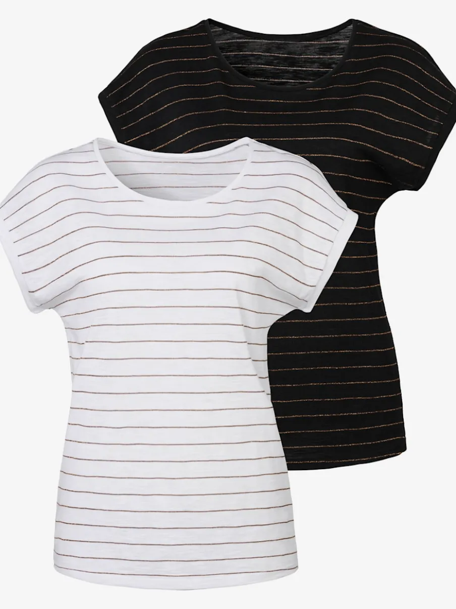 T-shirt à col rond avec bandes en lurex et ourlet arrondi