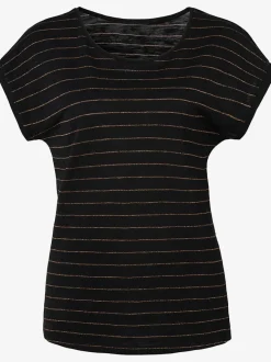 T-shirt à col rond avec bandes en lurex et ourlet arrondi
