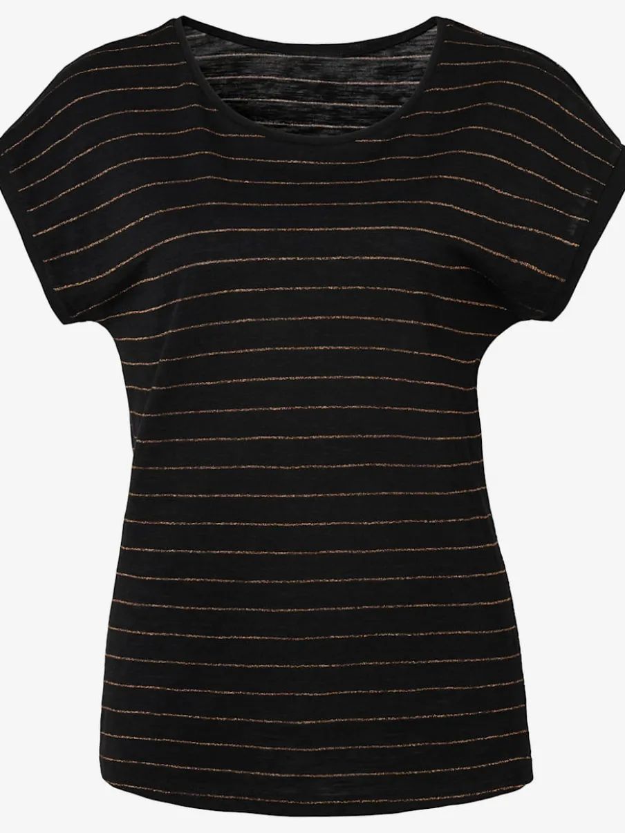 T-shirt à col rond avec bandes en lurex et ourlet arrondi