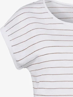 T-shirt à col rond avec bandes en lurex et ourlet arrondi