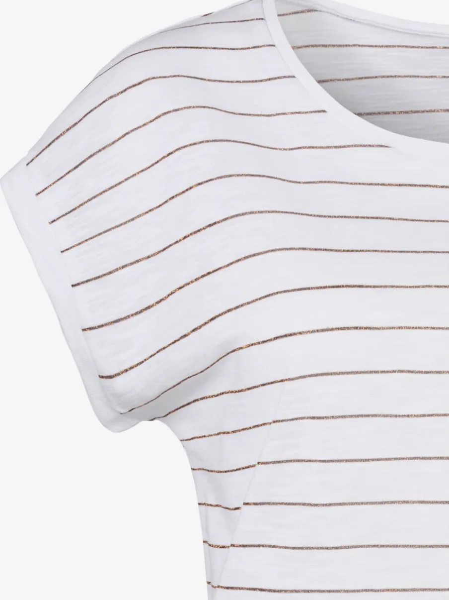 T-shirt à col rond avec bandes en lurex et ourlet arrondi