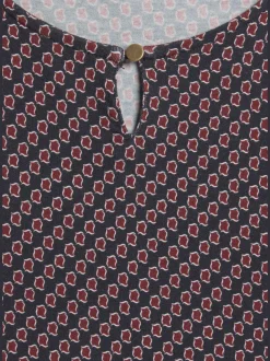 T-shirt à col rond avec boutons et manches 3/4 en viscose douce