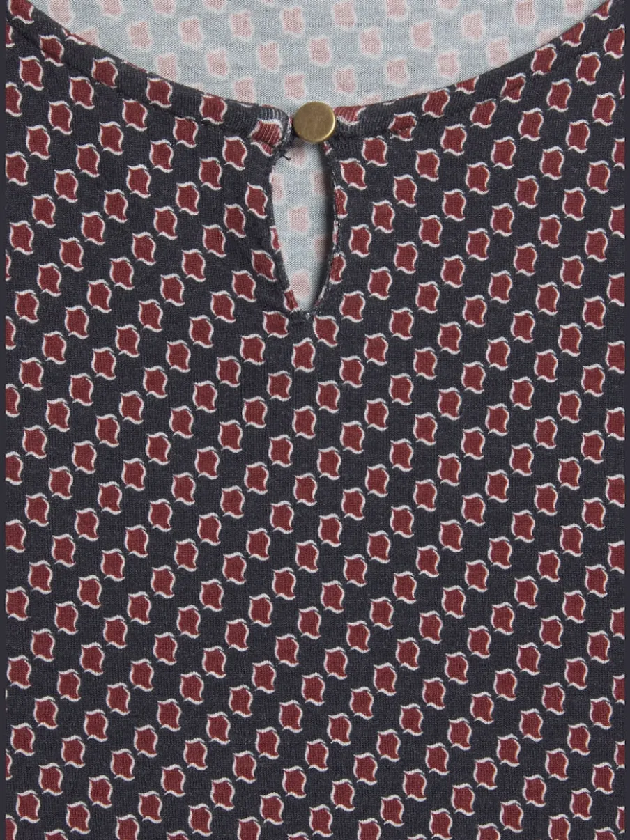 T-shirt à col rond avec boutons et manches 3/4 en viscose douce