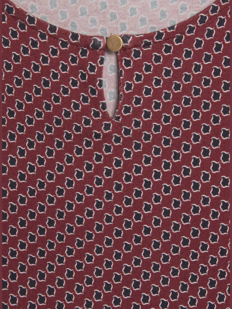 T-shirt à col rond avec boutons et manches 3/4 en viscose douce