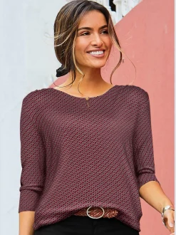 T-shirt à col rond avec boutons et manches 3/4 en viscose douce