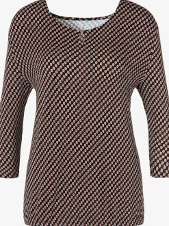 T-shirt à col rond avec boutons et manches 3/4 en viscose
