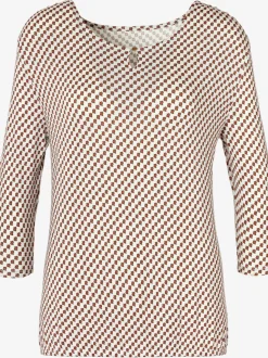 T-shirt à col rond avec boutons et manches 3/4 en viscose