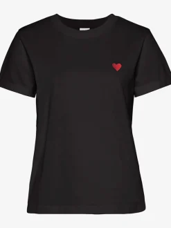 T-shirt à col rond avec broderie cœur et manches courtes