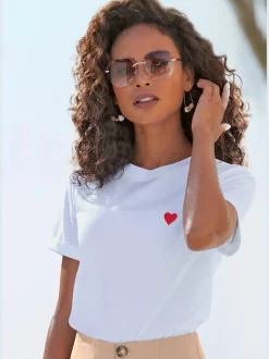 T-shirt à col rond avec broderie cœur et manches courtes