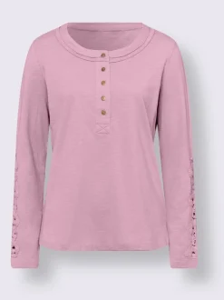T-shirt à col rond avec délicat empiècement en dentelle et fentes latérales