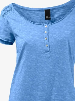 T-shirt à col rond avec détails dentelle et boutons brillants