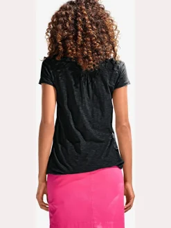 T-shirt à col rond avec détails dentelle et boutons brillants