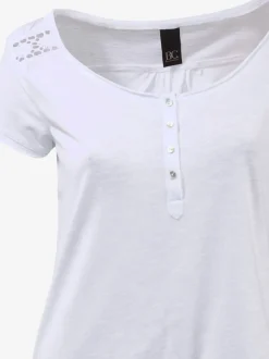 T-shirt à col rond avec détails dentelle et boutons brillants
