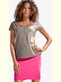 T-shirt à col rond avec détails dentelle et boutons brillants