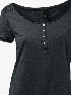 T-shirt à col rond avec détails dentelle et boutons brillants