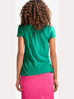 T-shirt à col rond avec détails dentelle et boutons brillants