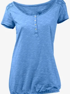 T-shirt à col rond avec détails dentelle et boutons brillants