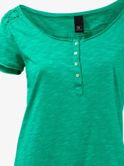 T-shirt à col rond avec détails dentelle et boutons brillants
