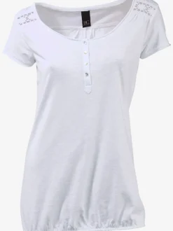 T-shirt à col rond avec détails dentelle et boutons brillants
