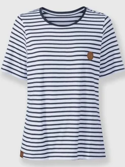 T-shirt à col rond avec empiècements en synthétique et rayures sportives