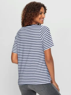 T-shirt à col rond avec empiècements en synthétique et rayures sportives