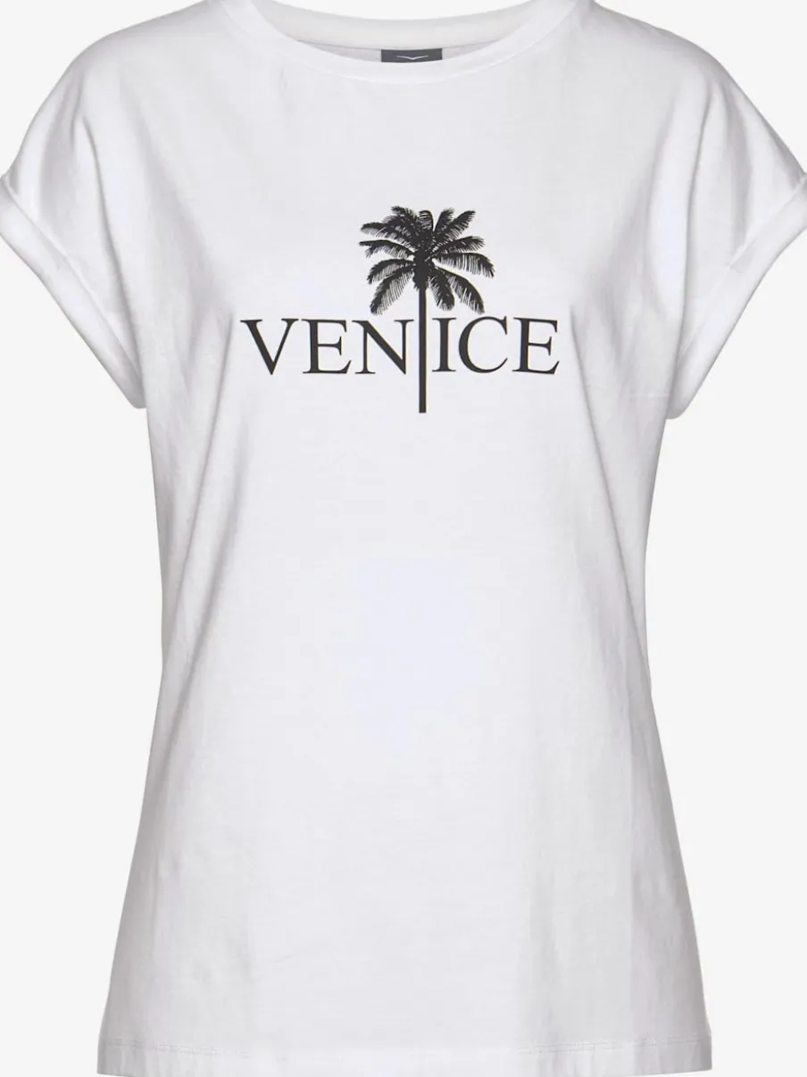 T-shirt à col rond avec impression palmier et manches courtes