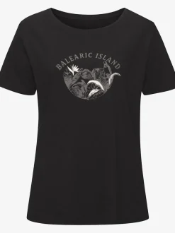 T-shirt à col rond avec imprimé estival et détails brillants