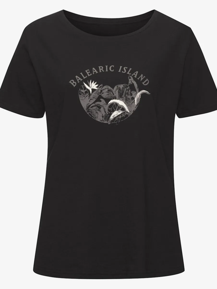T-shirt à col rond avec imprimé estival et détails brillants