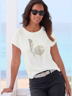 T-shirt à col rond avec imprimé graphique et ourlet arrondi