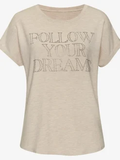 T-shirt à col rond avec inscription en strass douce et affinante