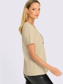 T-shirt à col rond avec inscription en perles fantaisie