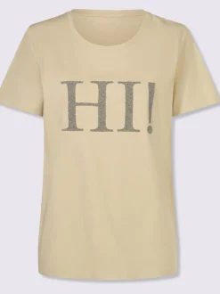 T-shirt à col rond avec inscription en perles fantaisie