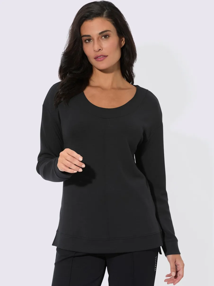T-shirt à col rond avec manches longues et pierres brillantes