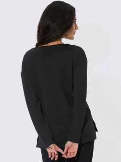 T-shirt à col rond avec manches longues et pierres brillantes