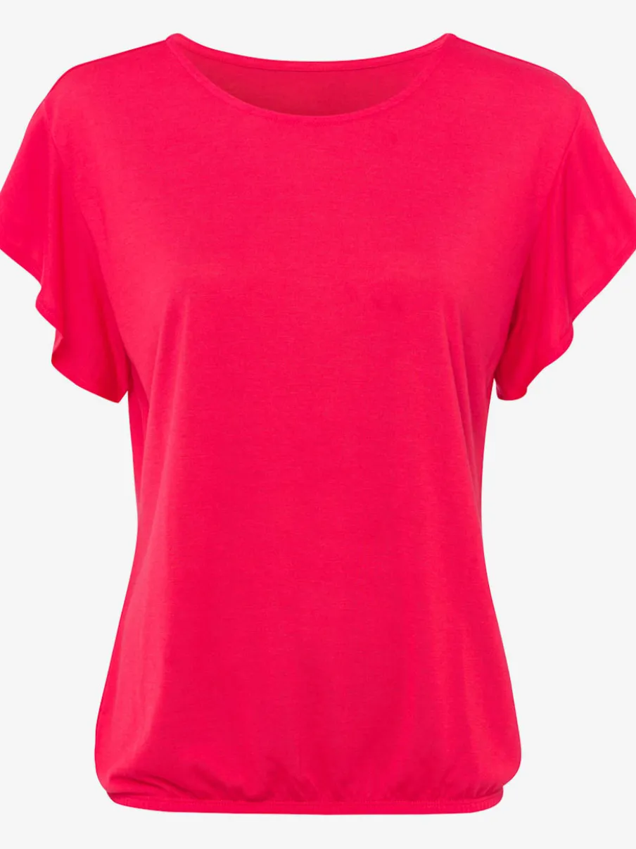 T-shirt à col rond avec manches volantées et taille élastique