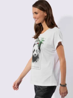T-shirt à col rond avec motif panda et mancherons