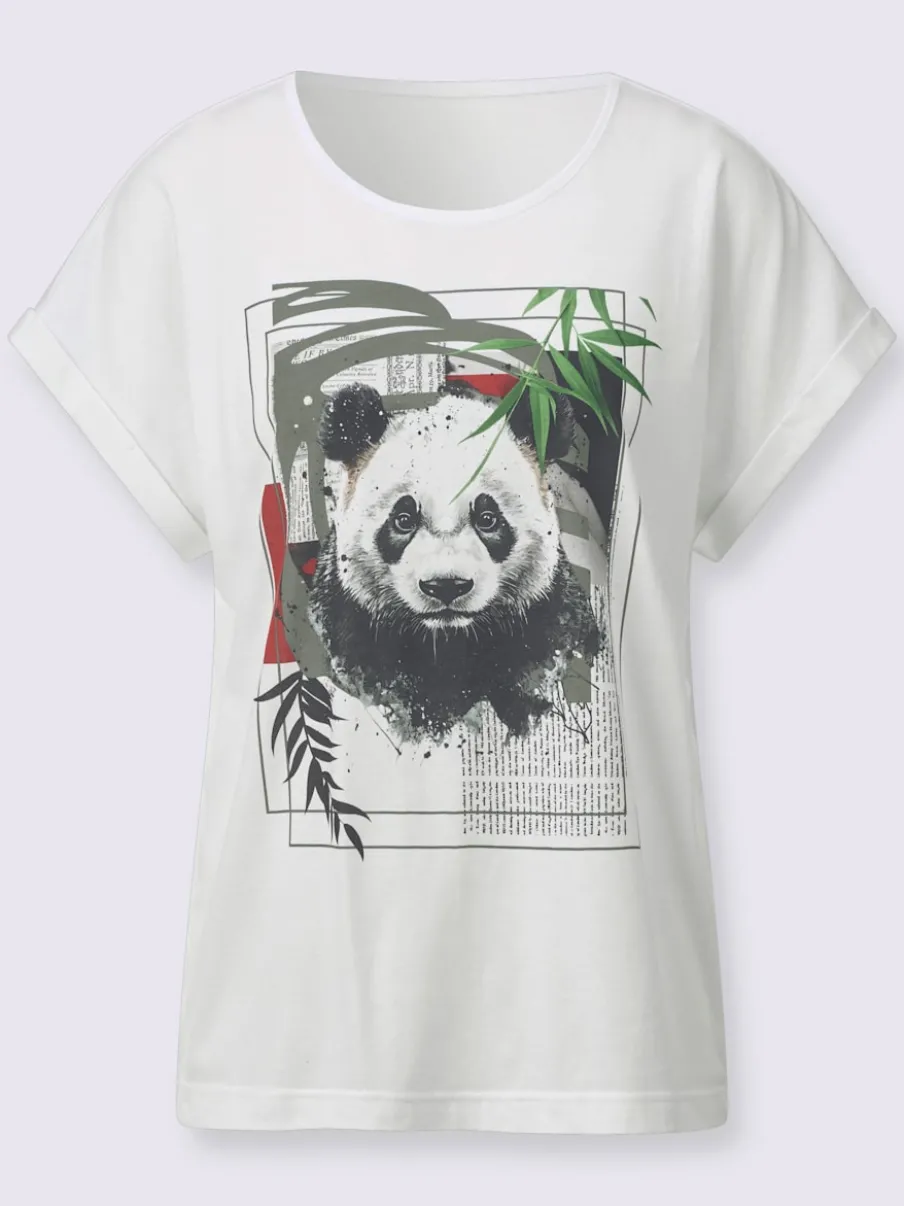 T-shirt à col rond avec motif panda et mancherons