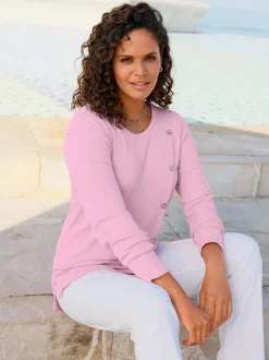 T-shirt à col rond en jacquard avec boutons fantaisie