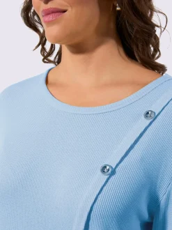 T-shirt à col rond en jacquard avec boutons fantaisie