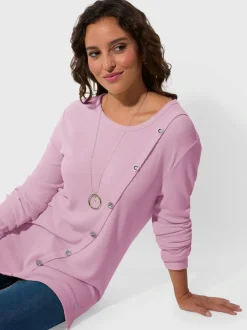 T-shirt à col rond en jacquard avec boutons fantaisie